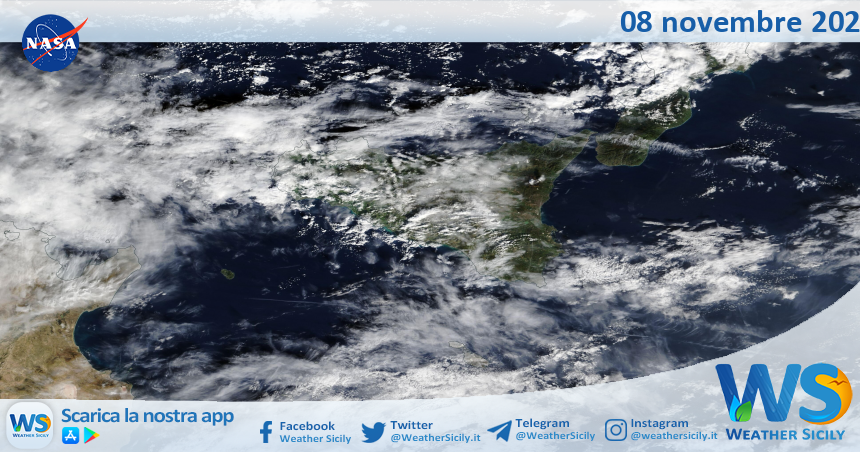 Meteo Sicilia: immagine satellitare Nasa di sabato 08 novembre 2025