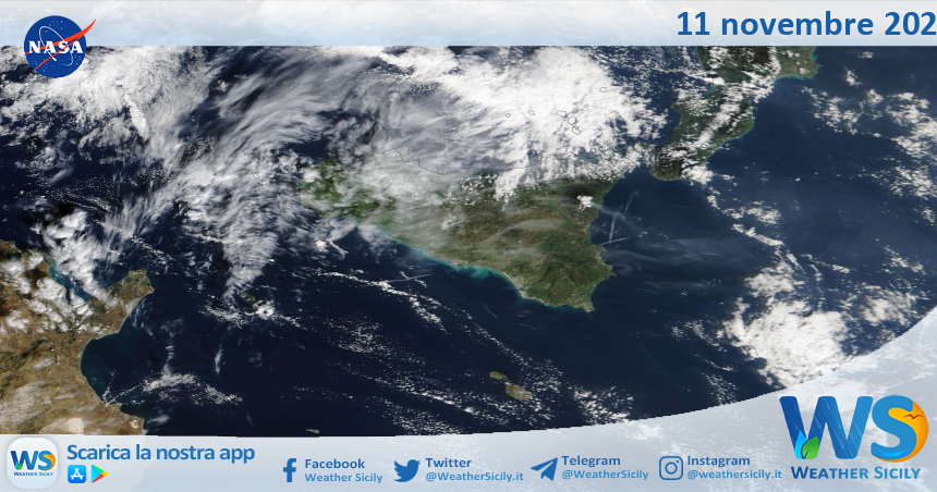 Meteo Sicilia: immagine satellitare Nasa di martedì 11 novembre 2025