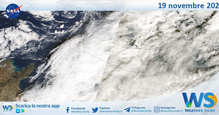 Meteo Sicilia: immagine satellitare Nasa di mercoledì 19 novembre 2025