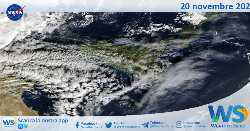 Meteo Sicilia: immagine satellitare Nasa di giovedì 20 novembre 2025