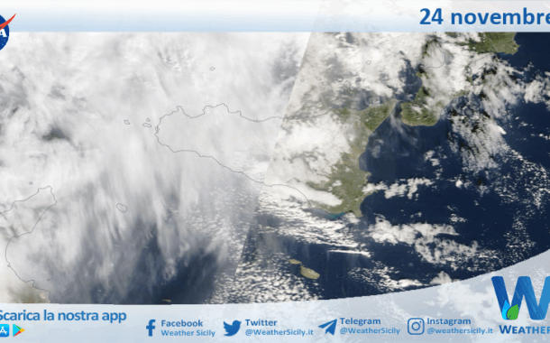 Meteo Sicilia: immagine satellitare Nasa di lunedì 24 novembre 2025