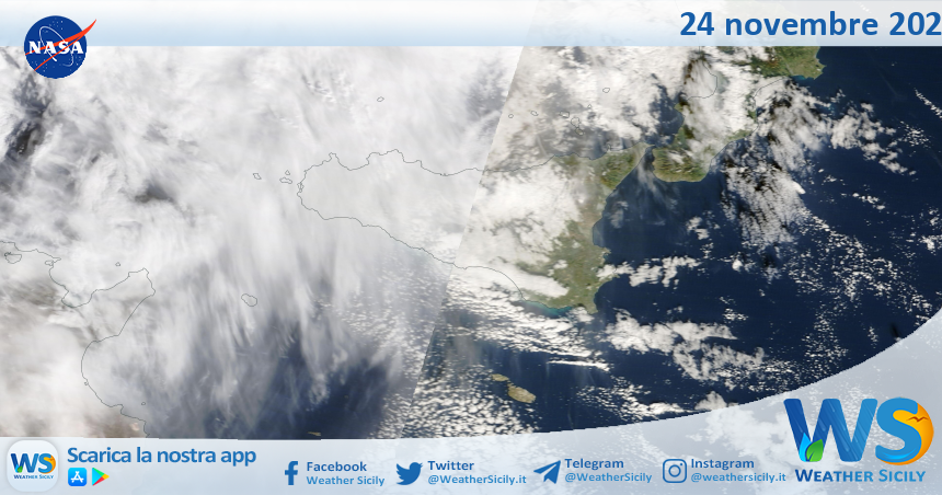 Meteo Sicilia: immagine satellitare Nasa di lunedì 24 novembre 2025