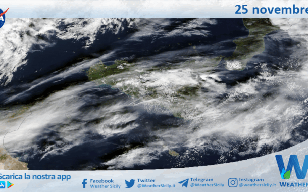 Meteo Sicilia: immagine satellitare Nasa di martedì 25 novembre 2025