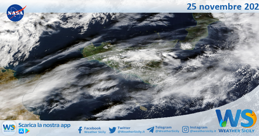 Meteo Sicilia: immagine satellitare Nasa di martedì 25 novembre 2025