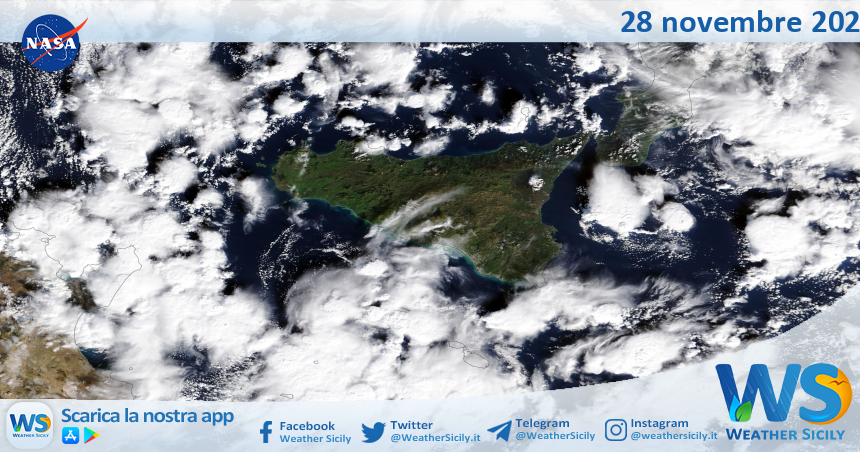 Meteo Sicilia: immagine satellitare Nasa di venerdì 28 novembre 2025