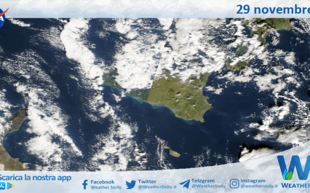 Meteo Sicilia: immagine satellitare Nasa di sabato 29 novembre 2025