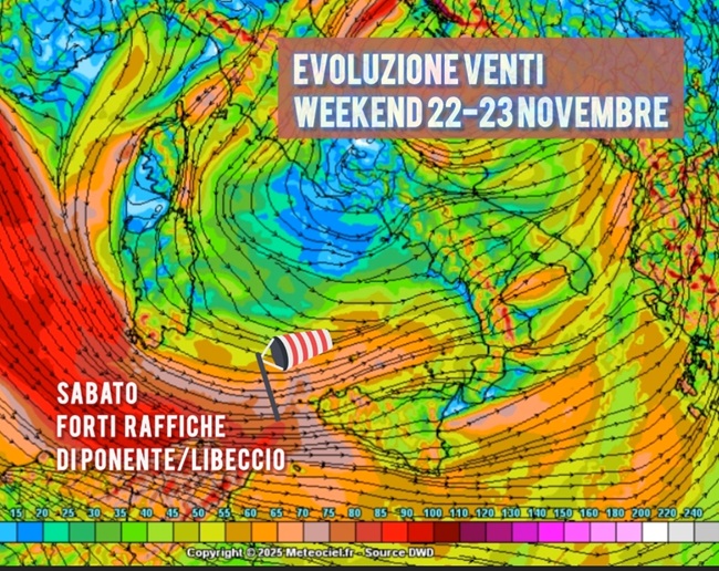 Focus vento/mare: sabato freddi venti occidentali anche forti e mareggiate sulle coste esposte, domenica col Maestrale