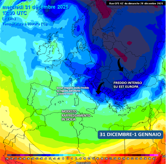 Sicilia: fine anno con modesto calo termico e qualche pioggia. Sull'Europa orientale in arrivo freddo intenso