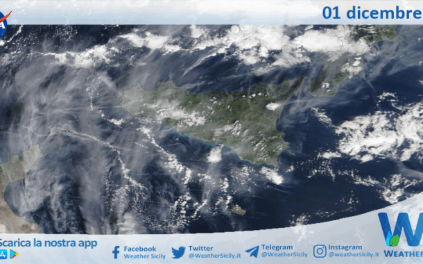 Meteo Sicilia: immagine satellitare Nasa di lunedì 01 dicembre 2025