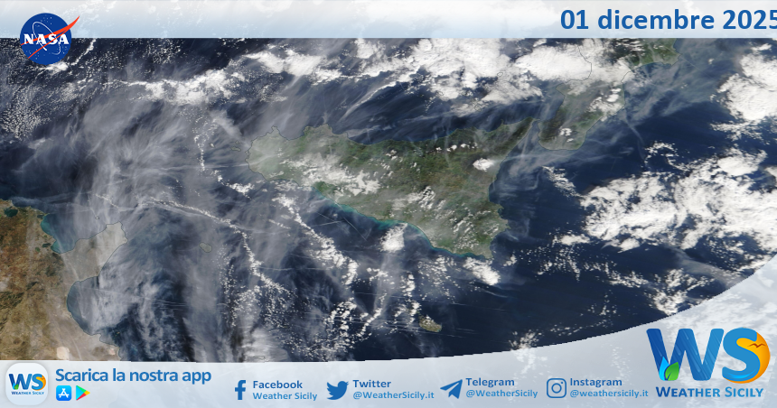 Meteo Sicilia: immagine satellitare Nasa di lunedì 01 dicembre 2025