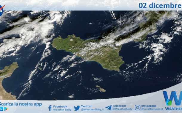 Meteo Sicilia: immagine satellitare Nasa di martedì 02 dicembre 2025