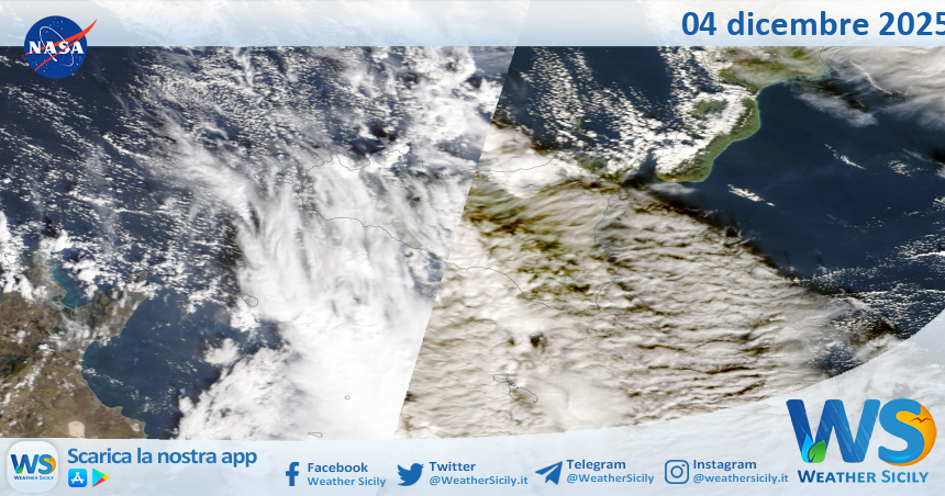 Meteo Sicilia: immagine satellitare Nasa di giovedì 04 dicembre 2025