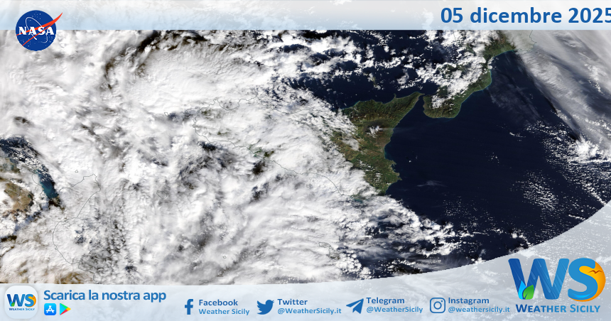 Meteo Sicilia: immagine satellitare Nasa di venerdì 05 dicembre 2025