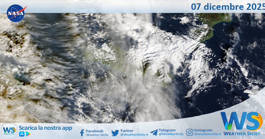 Meteo Sicilia: immagine satellitare Nasa di domenica 07 dicembre 2025