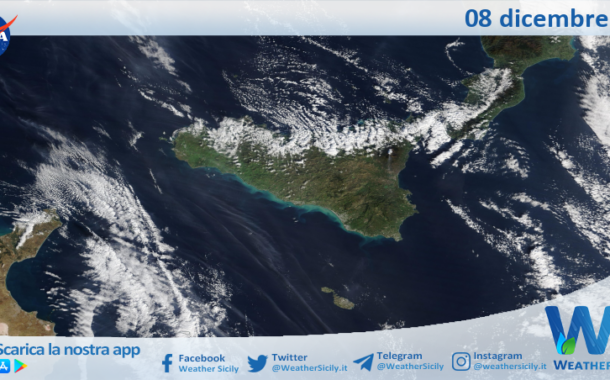 Meteo Sicilia: immagine satellitare Nasa di lunedì 08 dicembre 2025