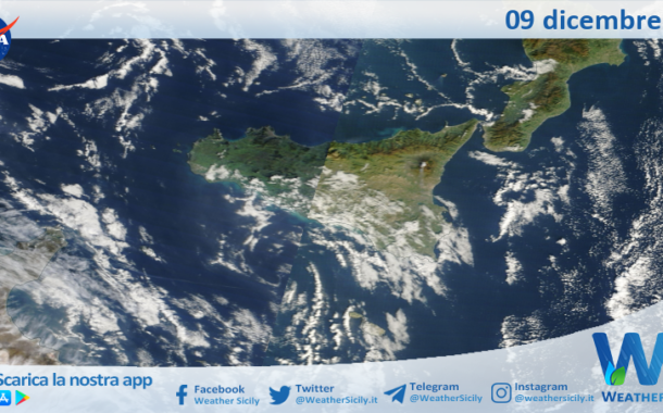 Meteo Sicilia: immagine satellitare Nasa di martedì 09 dicembre 2025