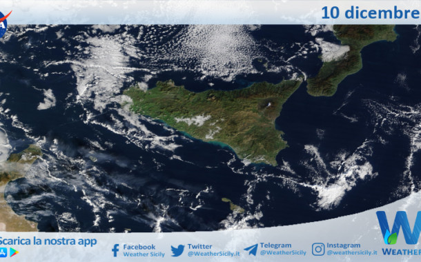 Meteo Sicilia: immagine satellitare Nasa di mercoledì 10 dicembre 2025