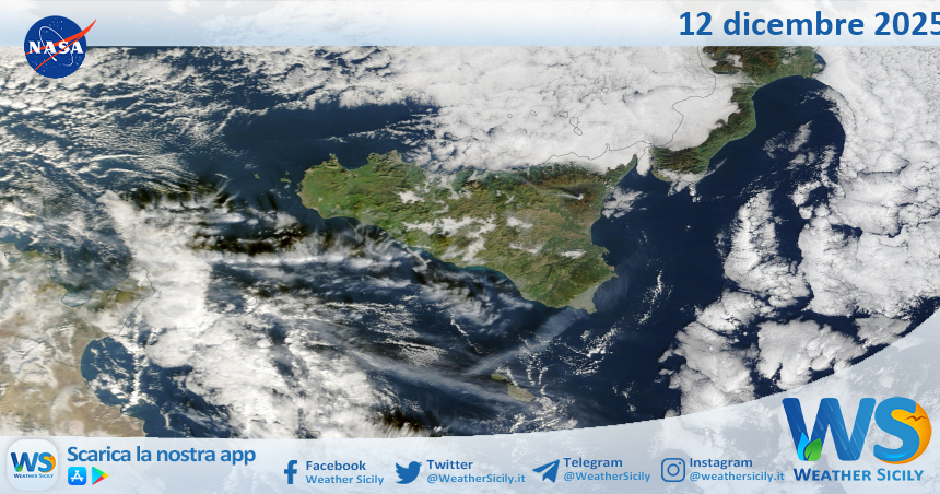 Meteo Sicilia: immagine satellitare Nasa di venerdì 12 dicembre 2025