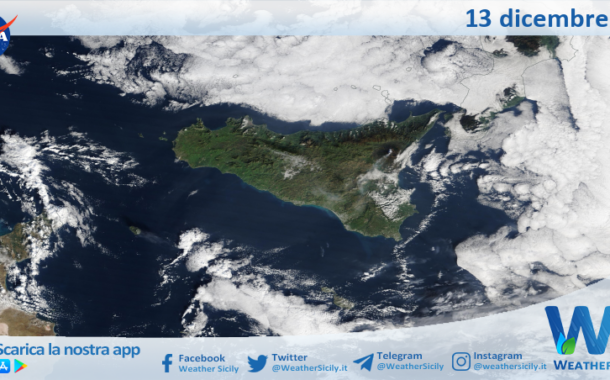 Meteo Sicilia: immagine satellitare Nasa di sabato 13 dicembre 2025