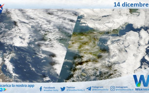 Meteo Sicilia: immagine satellitare Nasa di domenica 14 dicembre 2025