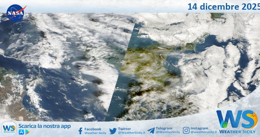 Meteo Sicilia: immagine satellitare Nasa di domenica 14 dicembre 2025