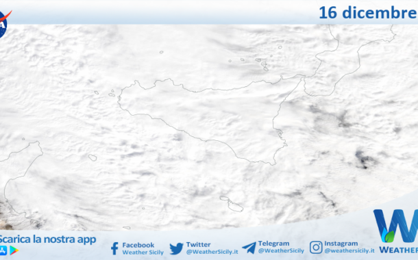 Meteo Sicilia: immagine satellitare Nasa di martedì 16 dicembre 2025