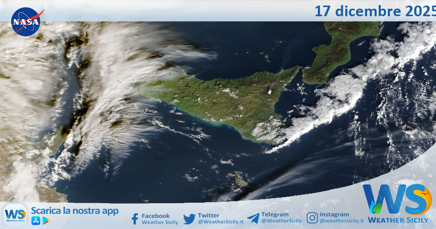 Meteo Sicilia: immagine satellitare Nasa di mercoledì 17 dicembre 2025