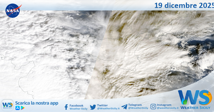 Meteo Sicilia: immagine satellitare Nasa di venerdì 19 dicembre 2025
