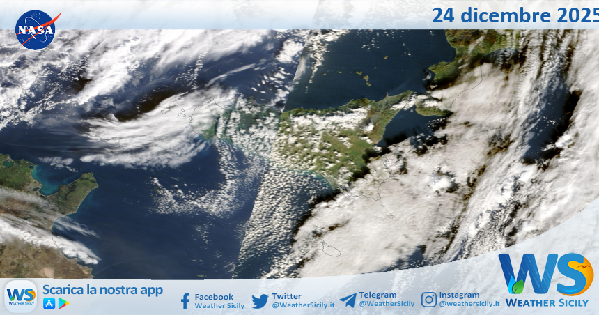 Meteo Sicilia: immagine satellitare Nasa di mercoledì 24 dicembre 2025