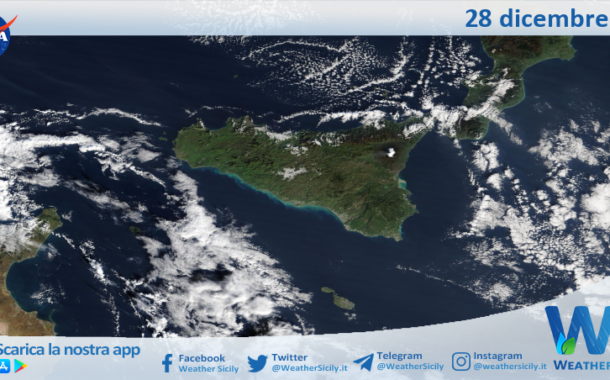 Meteo Sicilia: immagine satellitare Nasa di domenica 28 dicembre 2025