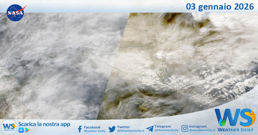 Meteo Sicilia: immagine satellitare Nasa di sabato 03 gennaio 2026