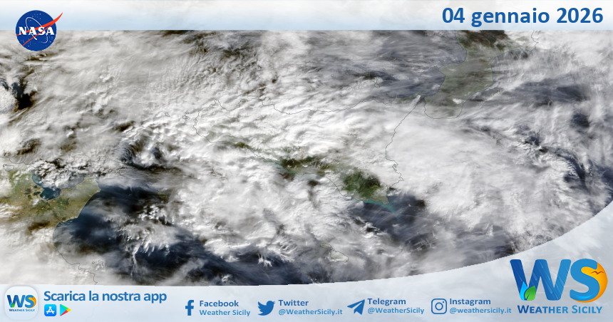 Meteo Sicilia: immagine satellitare Nasa di domenica 04 gennaio 2026