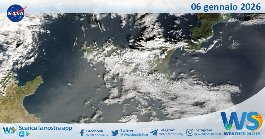 Meteo Sicilia: immagine satellitare Nasa di martedì 06 gennaio 2026
