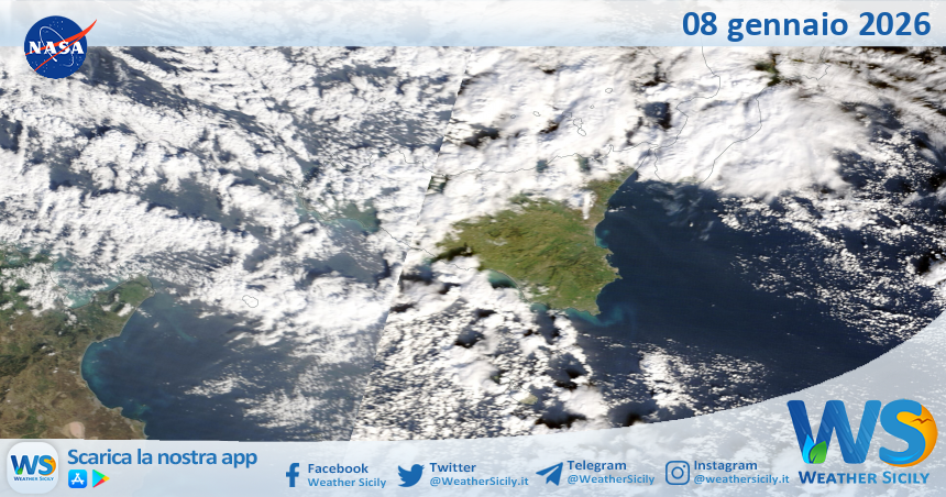 Meteo Sicilia: immagine satellitare Nasa di giovedì 08 gennaio 2026
