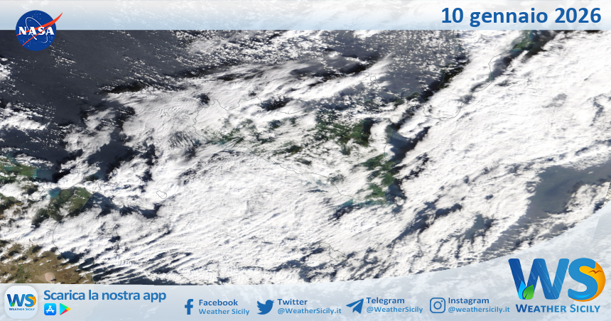 Meteo Sicilia: immagine satellitare Nasa di sabato 10 gennaio 2026