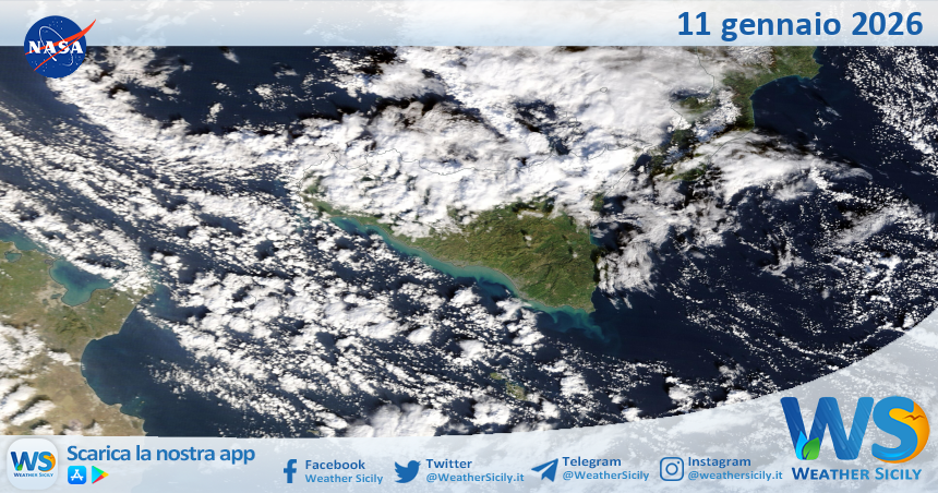 Meteo Sicilia: immagine satellitare Nasa di domenica 11 gennaio 2026