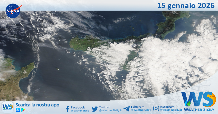 Meteo Sicilia: immagine satellitare Nasa di giovedì 15 gennaio 2026