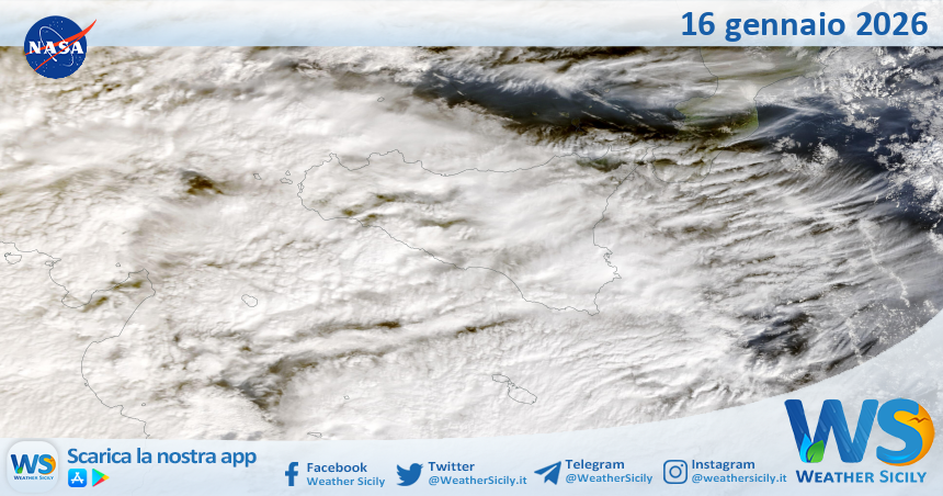 Meteo Sicilia: immagine satellitare Nasa di venerdì 16 gennaio 2026