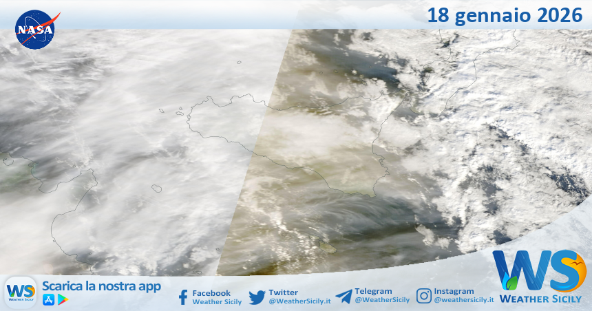 Meteo Sicilia: immagine satellitare Nasa di domenica 18 gennaio 2026