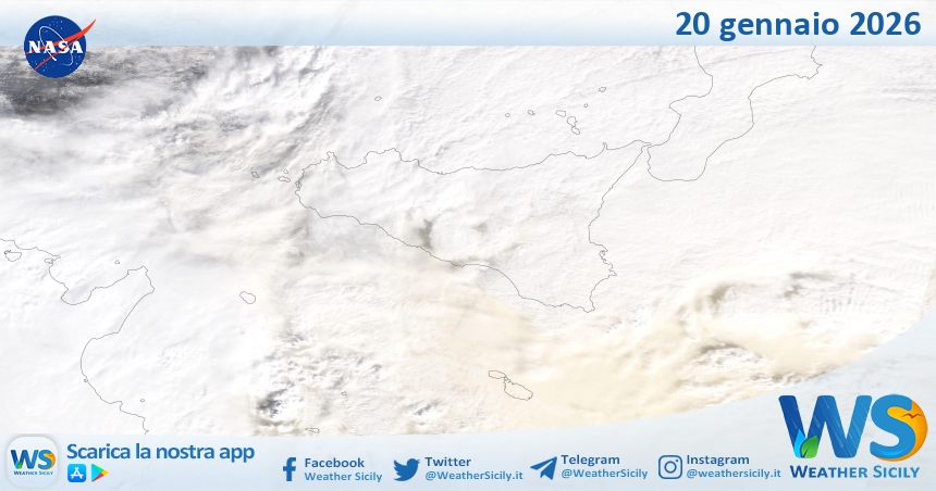 Meteo Sicilia: immagine satellitare Nasa di martedì 20 gennaio 2026
