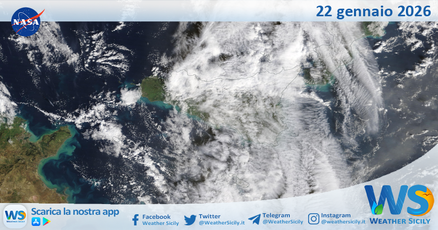 Meteo Sicilia: immagine satellitare Nasa di giovedì 22 gennaio 2026