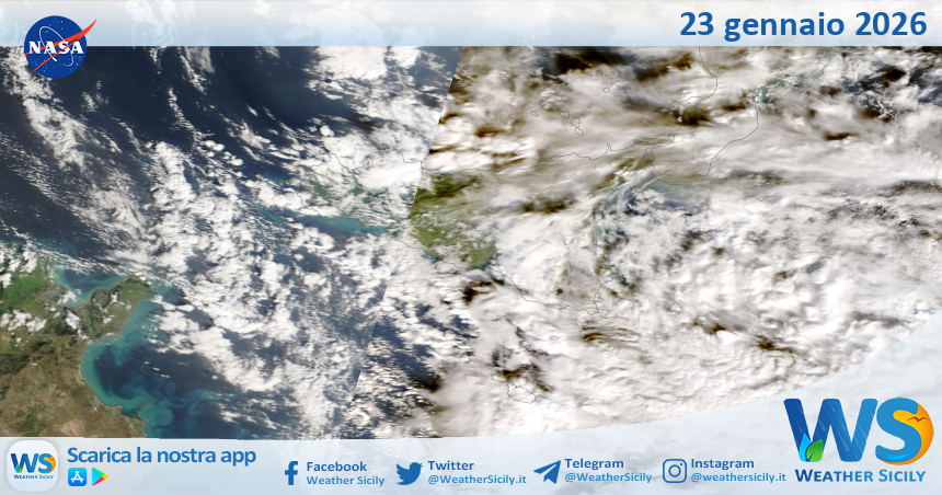Meteo Sicilia: immagine satellitare Nasa di venerdì 23 gennaio 2026