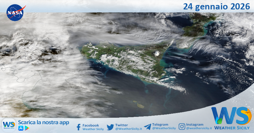 Meteo Sicilia: immagine satellitare Nasa di sabato 24 gennaio 2026