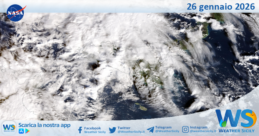 Meteo Sicilia: immagine satellitare Nasa di lunedì 26 gennaio 2026