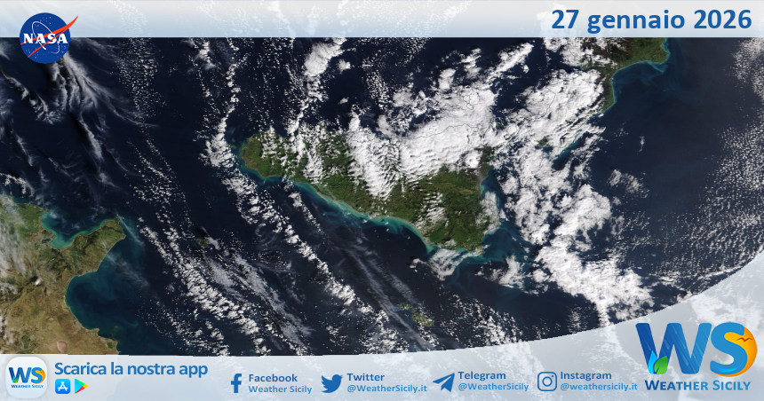 Meteo Sicilia: immagine satellitare Nasa di martedì 27 gennaio 2026