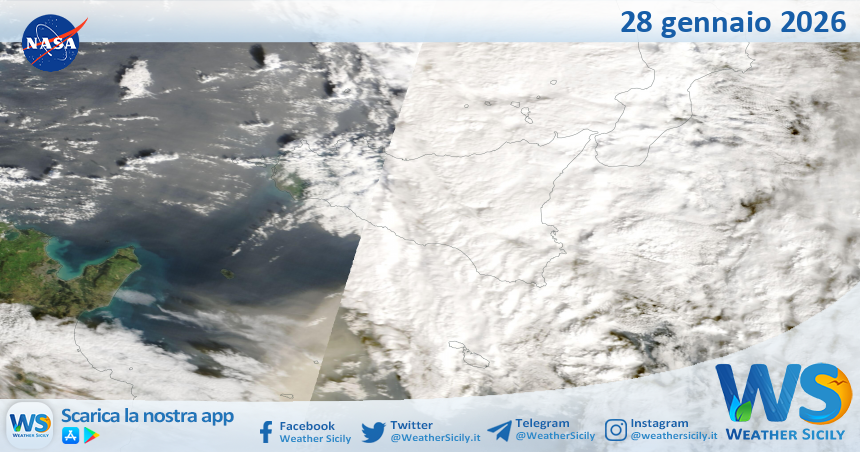 Meteo Sicilia: immagine satellitare Nasa di mercoledì 28 gennaio 2026