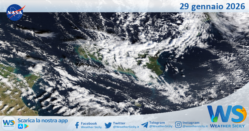 Meteo Sicilia: immagine satellitare Nasa di giovedì 29 gennaio 2026