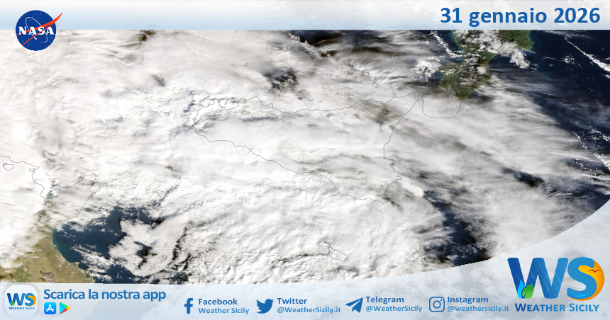 Meteo Sicilia: immagine satellitare Nasa di sabato 31 gennaio 2026