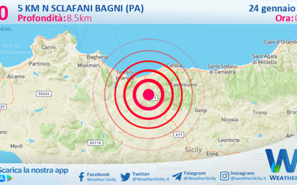 Scossa di terremoto magnitudo 3.0 nei pressi di Sclafani Bagni (PA)