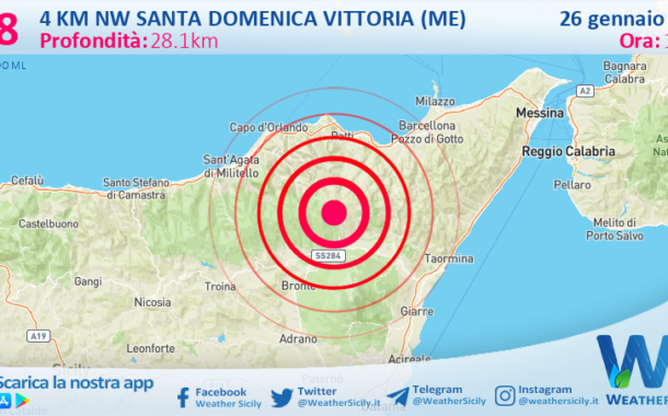 Scossa di terremoto magnitudo 2.8 nei pressi di Santa Domenica Vittoria (ME)